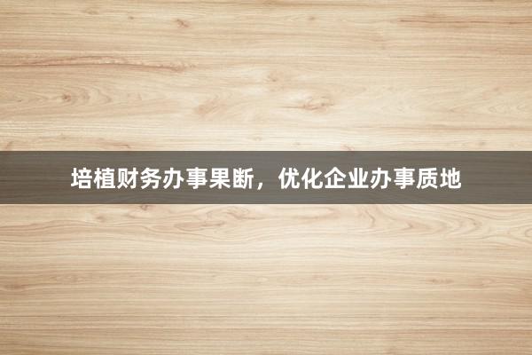 培植财务办事果断,优化企业办事质地